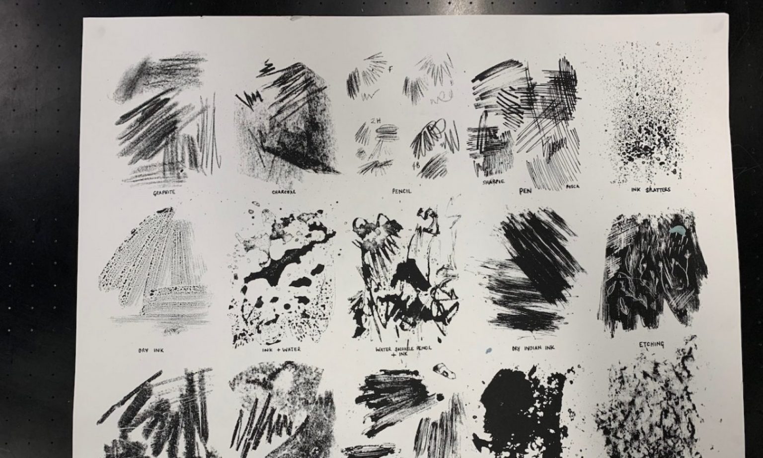 Charcoal Dust Drawing Tests prints and research